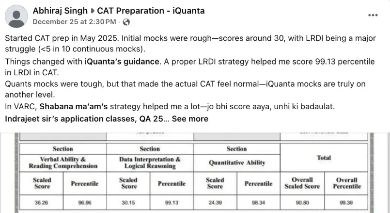 Abhiraj Singh CAT Topper Feedback