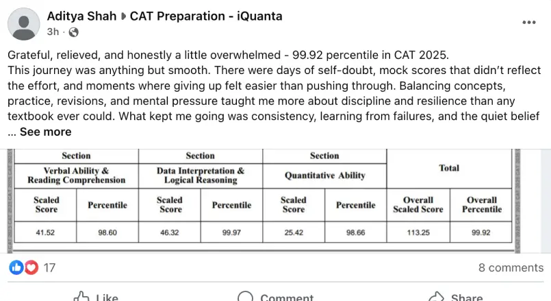 Aditya Shah CAT Topper Feedback
