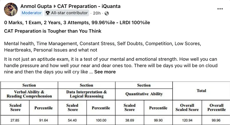 Anmol Gupta | LRDI 100%iler CAT Topper Feedback