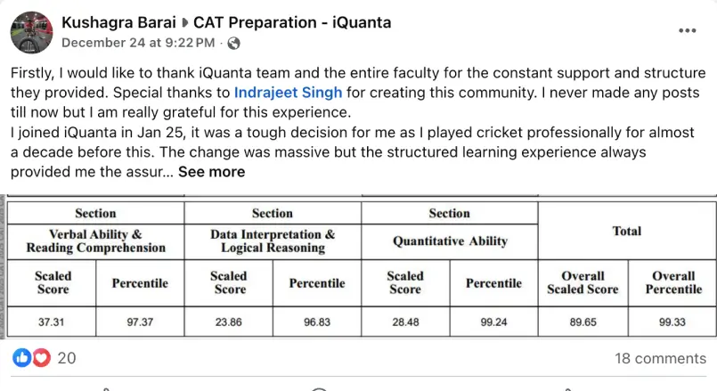 Kushagra Barai CAT Topper Feedback