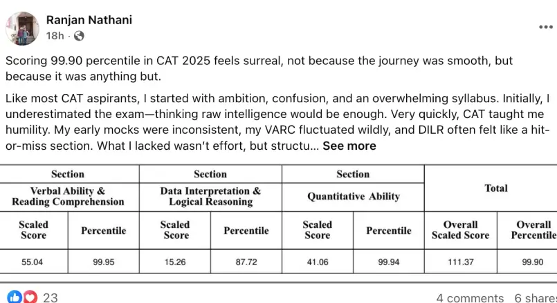 Ranjan Nathani CAT Topper Feedback